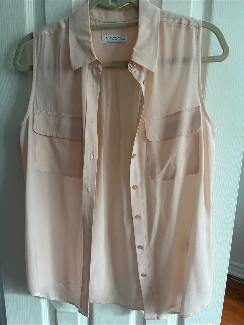 Equipment Sleeveless Button-Down Shirt in Pale Peach